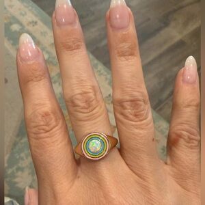 Elizabeth Stone Chroma Rainbow Signet Ring enamel and opal size 7